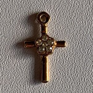 Tiny Gold Cross Pendant with Rhinestones